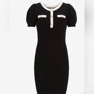 EXPRESS (M) Black & White Puff Sleeve Button Sweater Dress